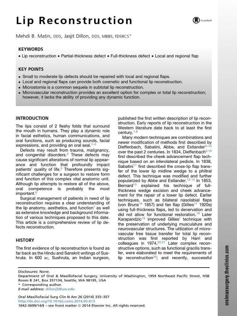 Lip Reconstruction Techniques Review | PDF | Lip | Primate Anatomy
