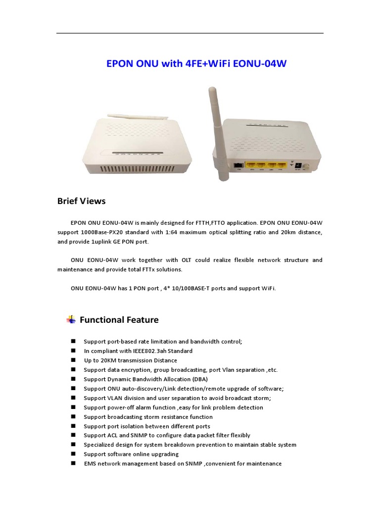 EPON ONU EONU-04W Datasheet V1 | PDF | Internet Architecture ...