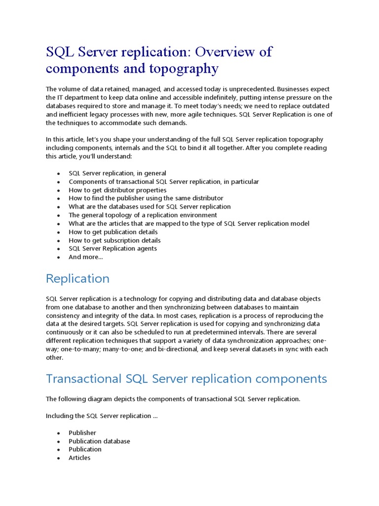 SQL Server Replication | PDF | Microsoft Sql Server | Replication ...