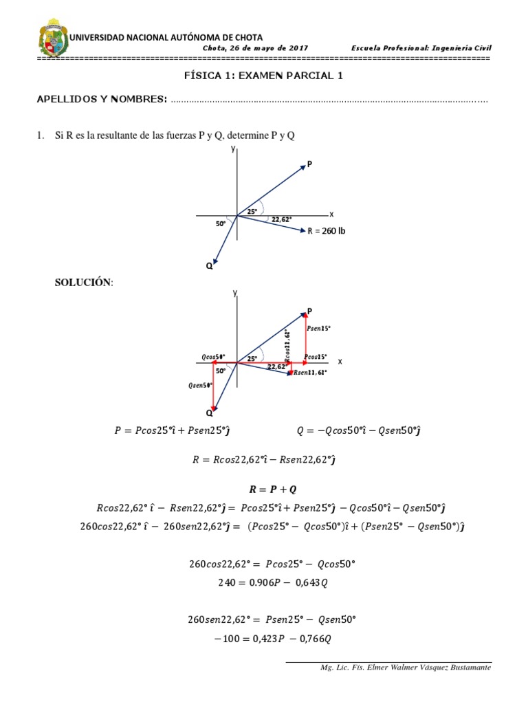 EXAMEN PARCIAL 1 Fisica 1-1 PDF | PDF | Ingeniero civil | Science