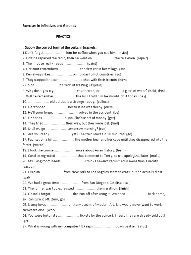 Gerunds and Infinitives Exercises | PDF