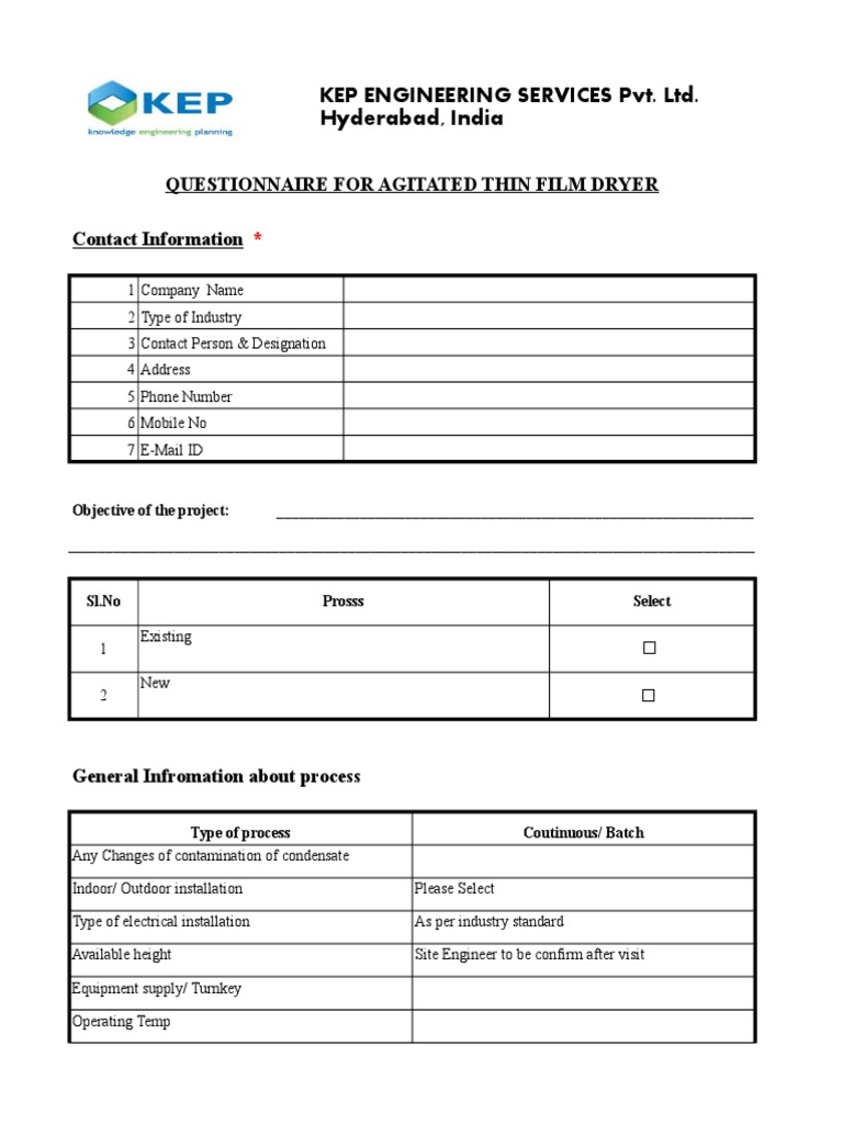 ATFD Plant Questionnaire Overview | PDF | Temperature | Distillation