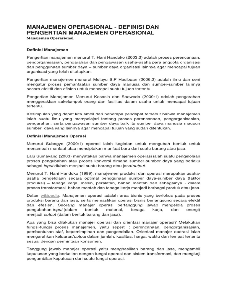 Manajemen Operasional | PDF | Karier & Perkembangan | Bisnis