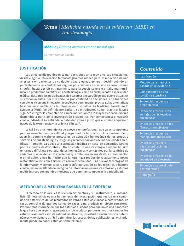 Beneficios de la MBE en Anestesiología | PDF | Evidencia basada en ...