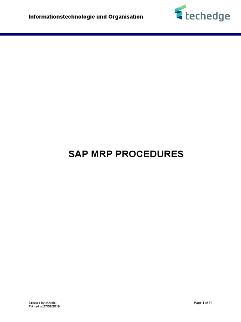 SAP PP - MRP Procedure PDF | PDF | Forecasting | Inventory