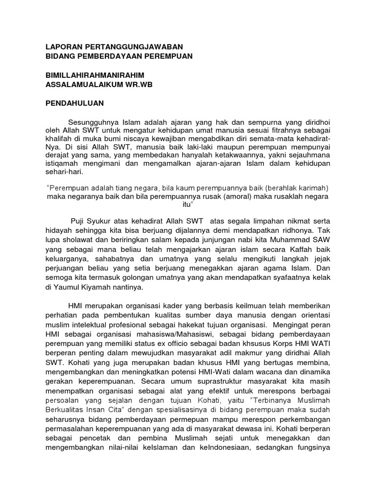 Lpj Bidang Pemberdayaan Perempuan