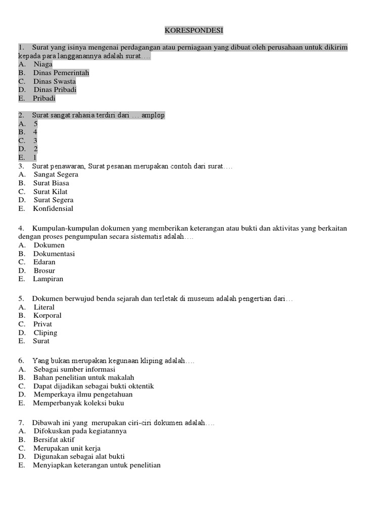 Latihan Soal Korespondensi Pdf