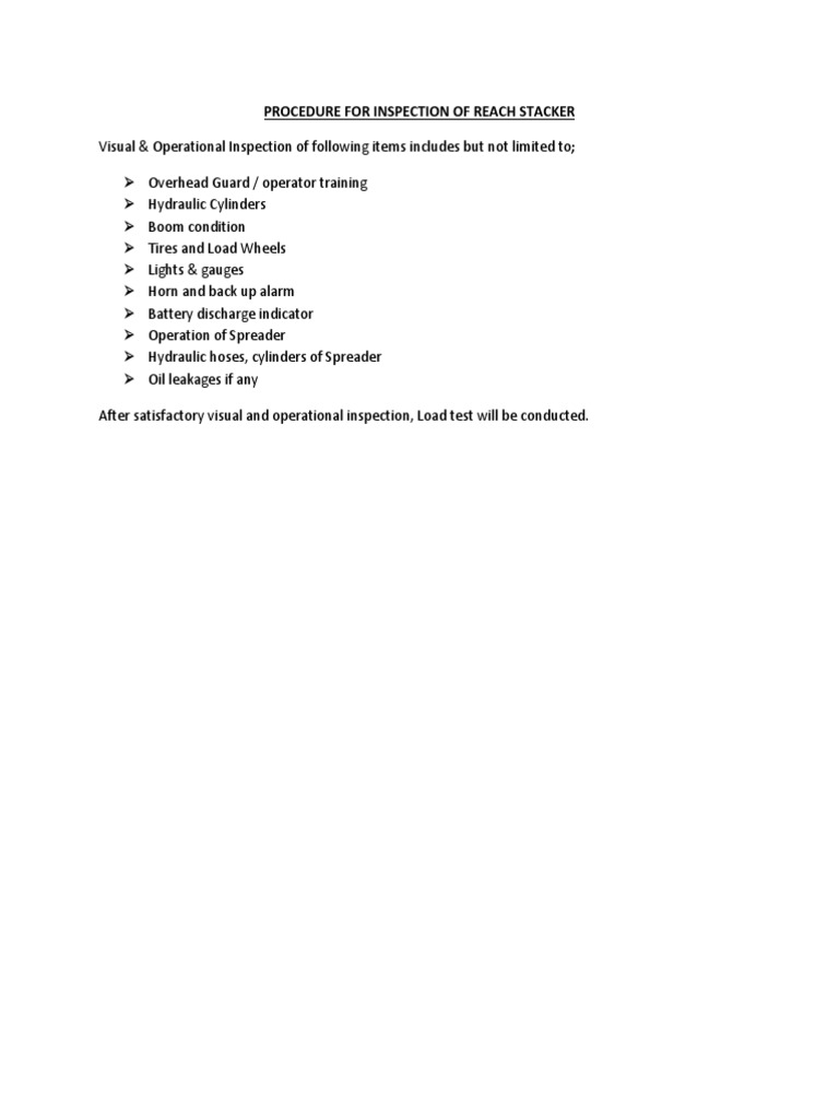 Reach Stacker Inspection Procedure | PDF