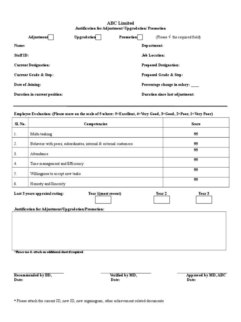 Promotion and Upgradation Justification Form | PDF | Performance ...
