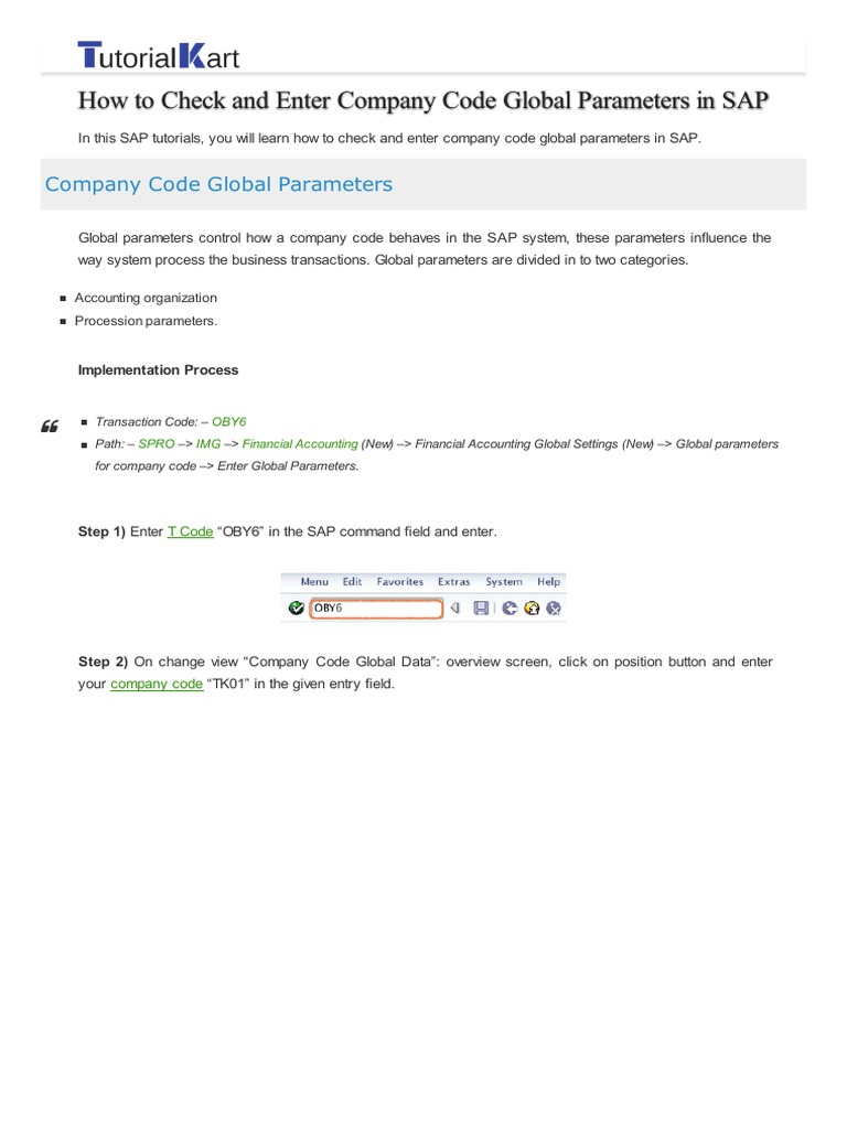 Check Company Code Global Parameters in SAP | PDF | Sap Se | Parameter ...