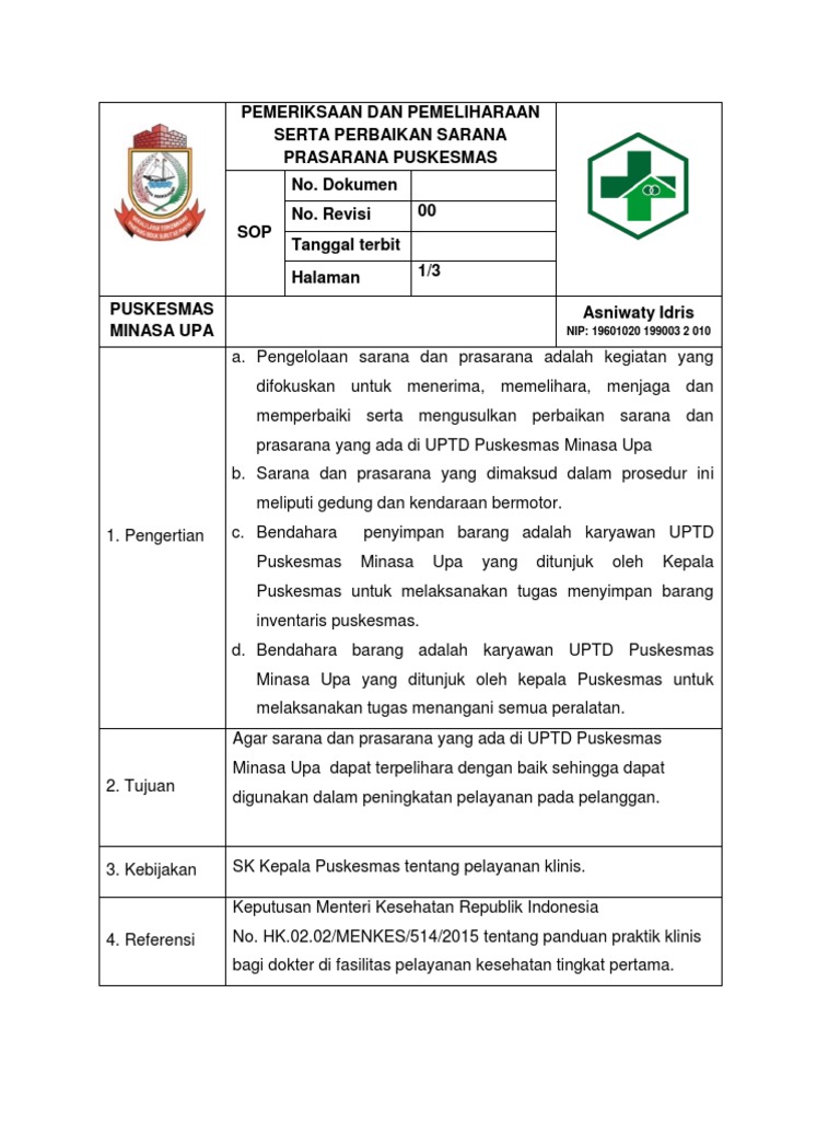 Sop Pemeriksaan Dan Pemeliharaan Serta Perbaikan Sarana Prasarana