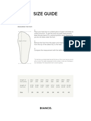 komfort Uanset hvilken Tvunget BIANCO Shoe Sizeguide Women | PDF