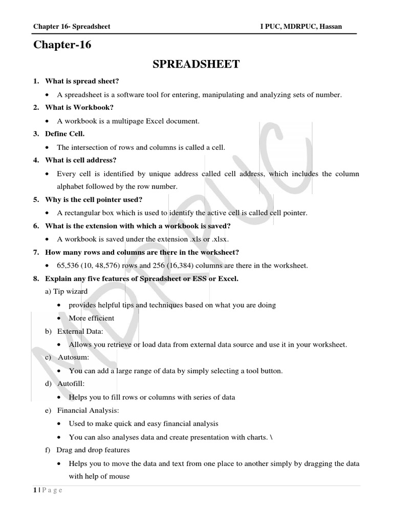 Chapter 16 Spreadsheet1 PDF | PDF | Spreadsheet | Databases