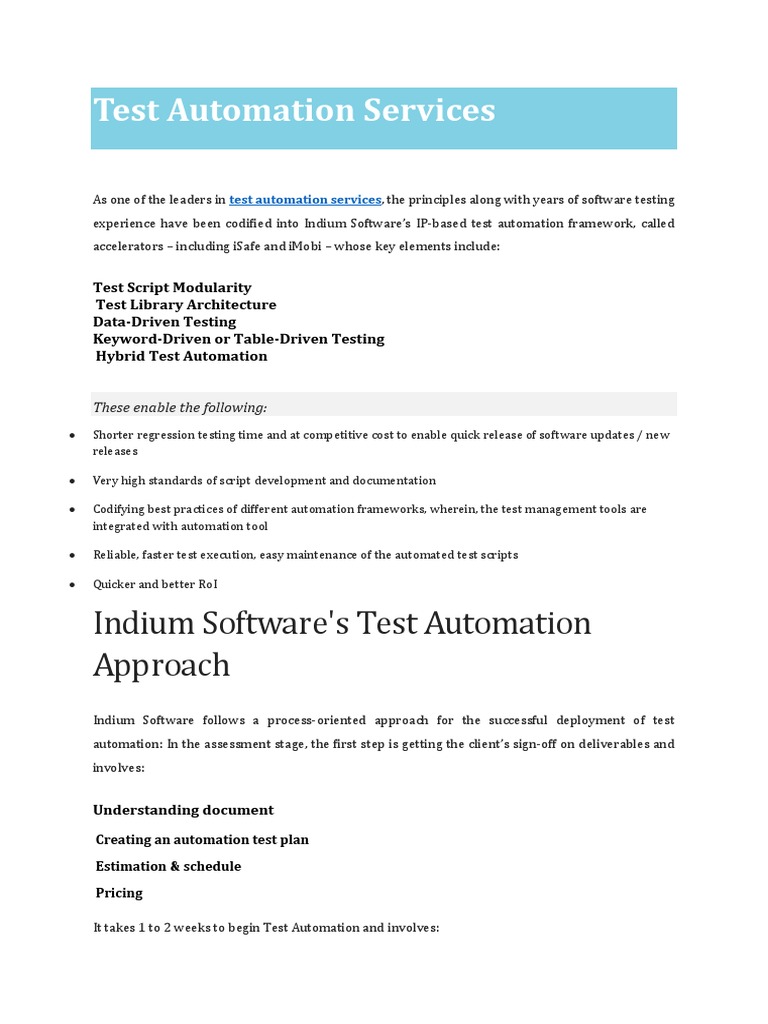 Indium Software Test Automation Services | PDF | Software Testing ...