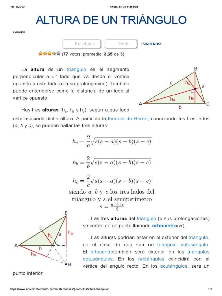 Altura De Un Triangulo Pdf Triangulo Geometria Triangular
