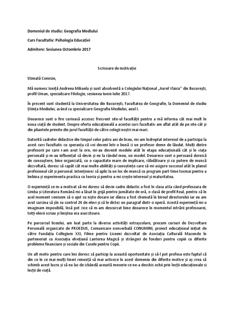 Model - Scrisoare de Motivatie