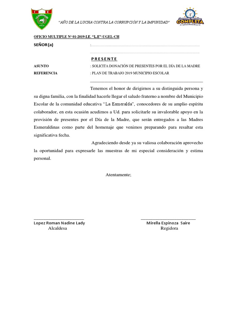 Modelo de Oficio Municipio Escolar | PDF