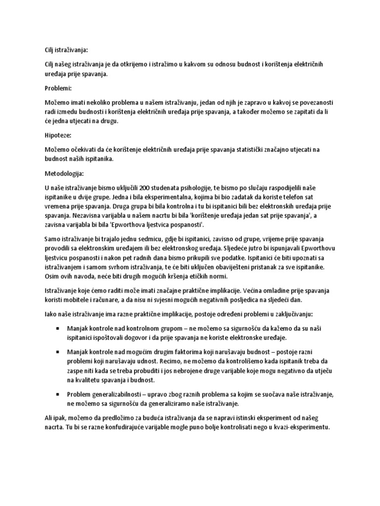 Cilj Istraživanja | PDF