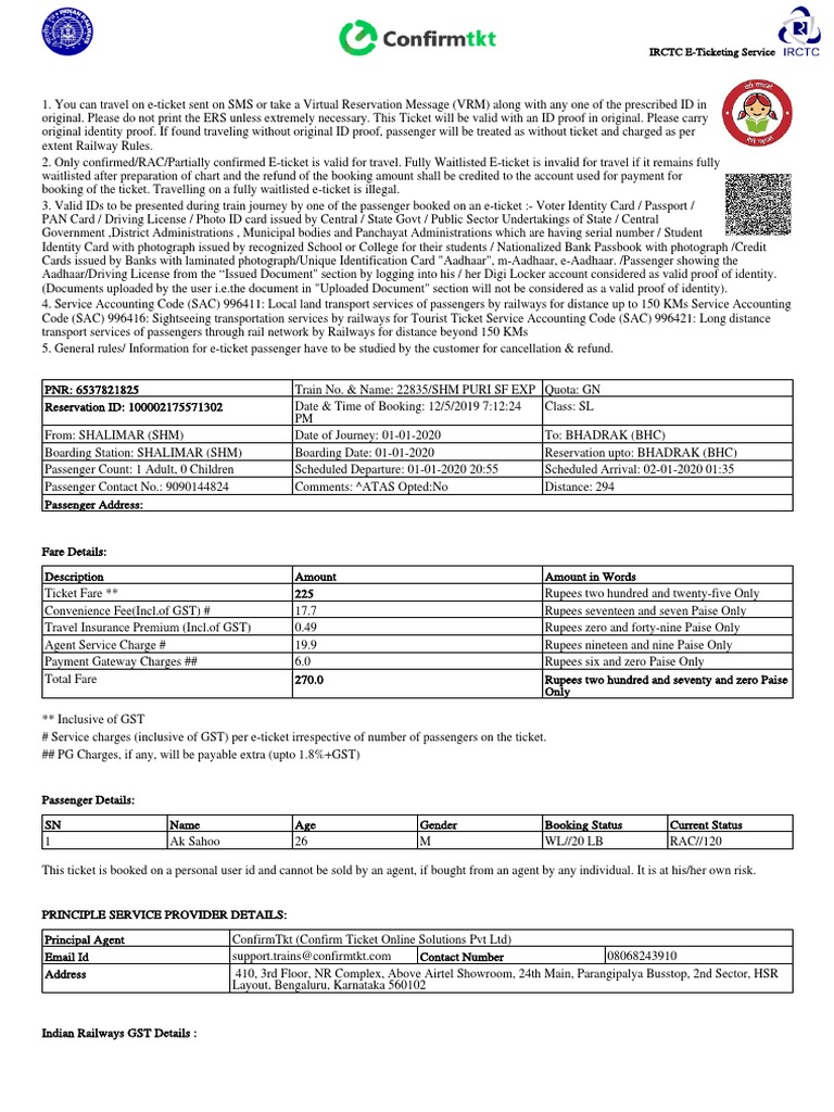 Train Ticket TK19070180V65 PDF | PDF | Identity Document | Ticket ...