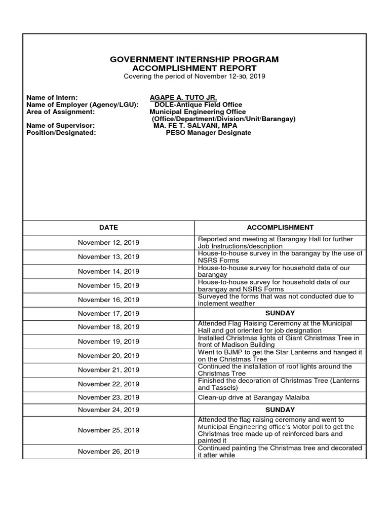 GIP Accomplishment Report: Nov 2019 | PDF | Christmas | December ...