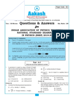 NSEP 2019 (24 Nov 2019) - Physics - Question+Answerkey PDF