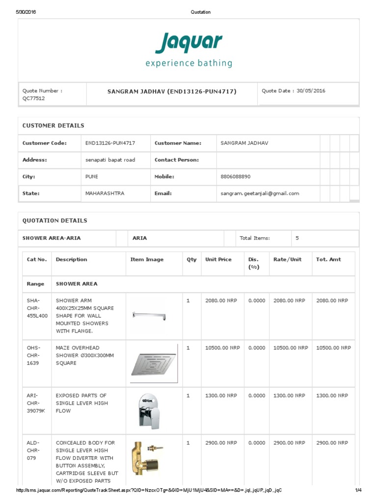 Jaquar Bathroom Fittings PDF Bathing Business