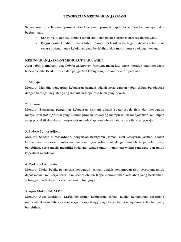 Pengertian Kebugaran Jasmani Pdf