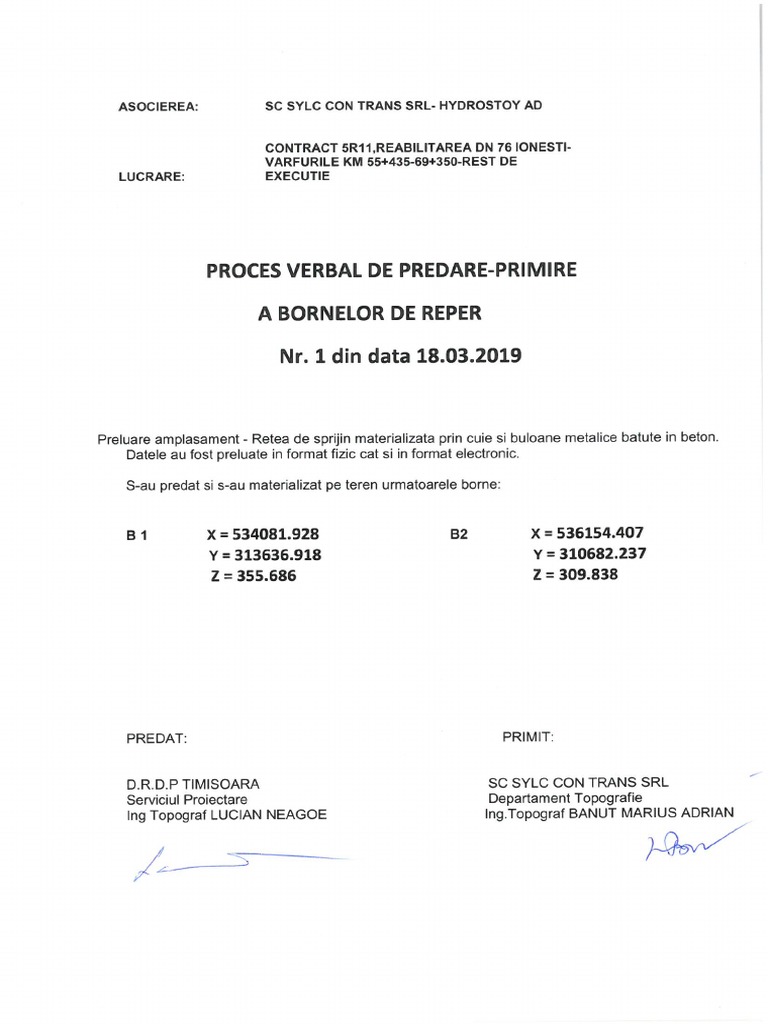 Proces Verbal de Predare Borne | PDF