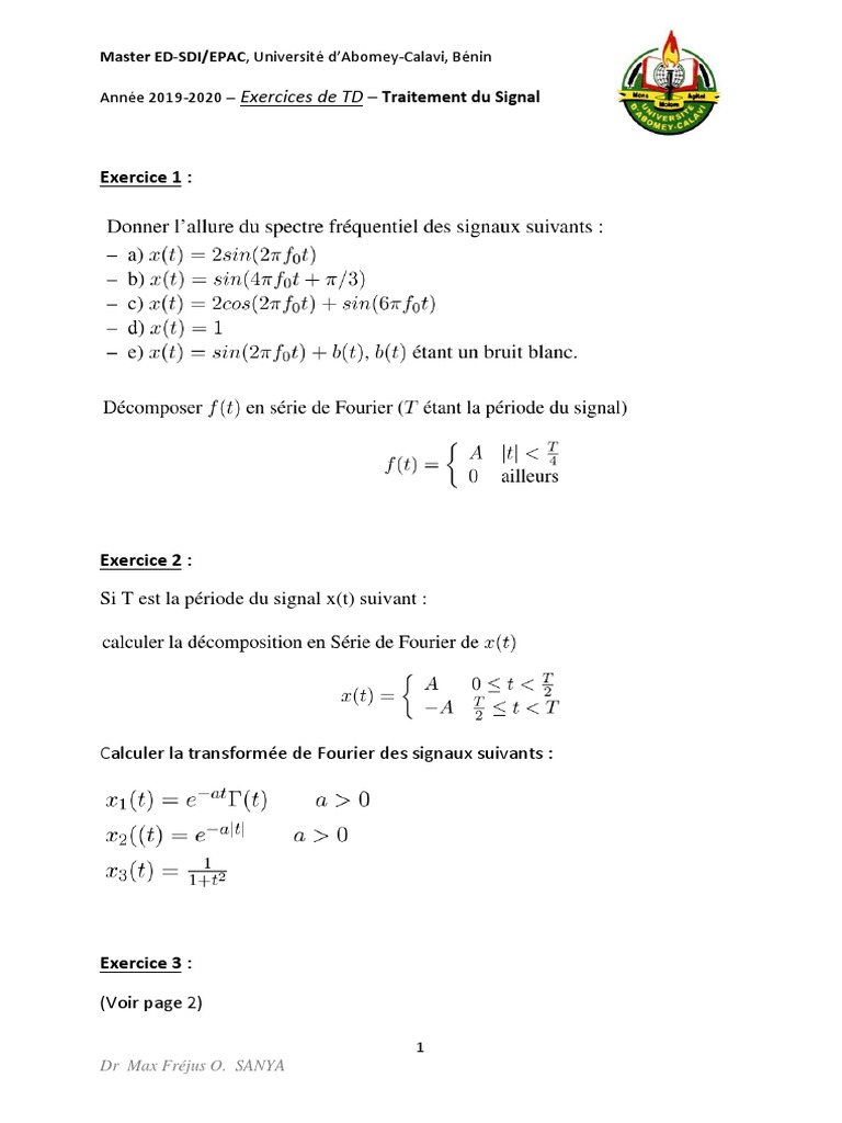 Exercices de TD en Traitement du Signal | PDF | Sciences et ...