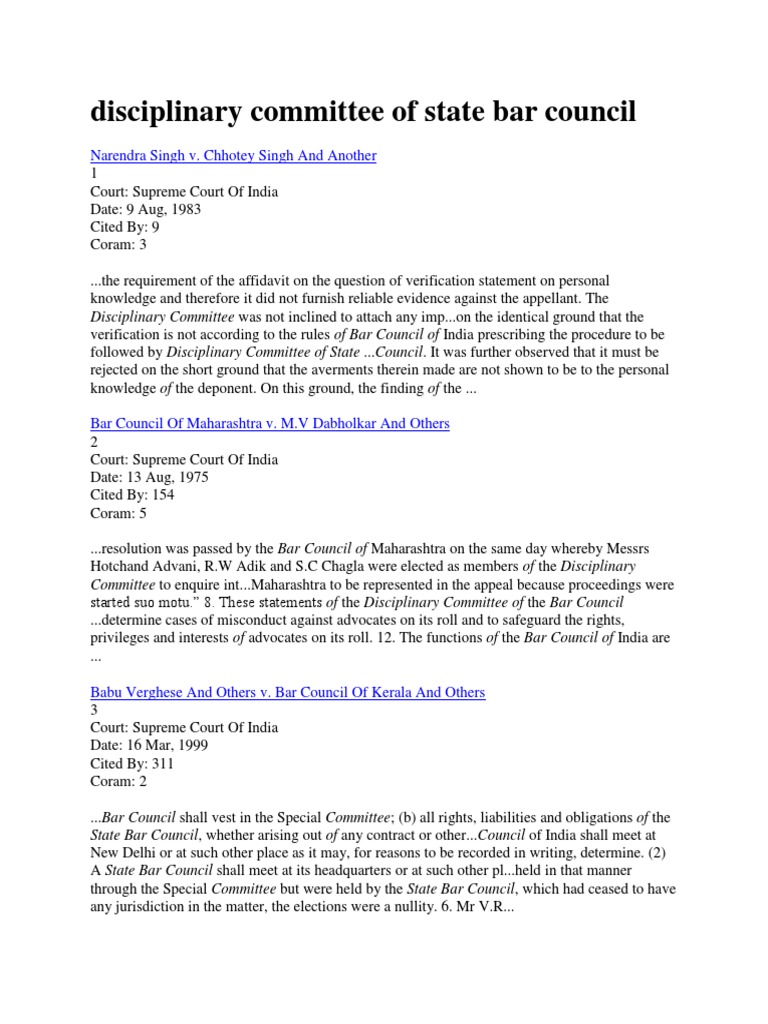 Disciplinary Committee of State Bar Council PDF Advocate Supreme