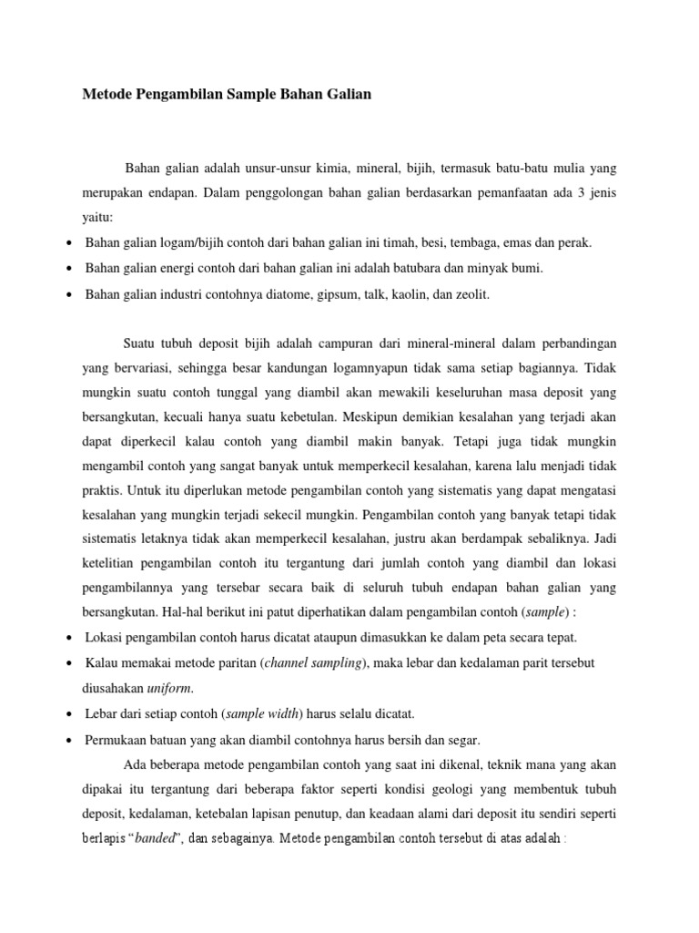 Metode Pengambilan Sample Bahan Galian