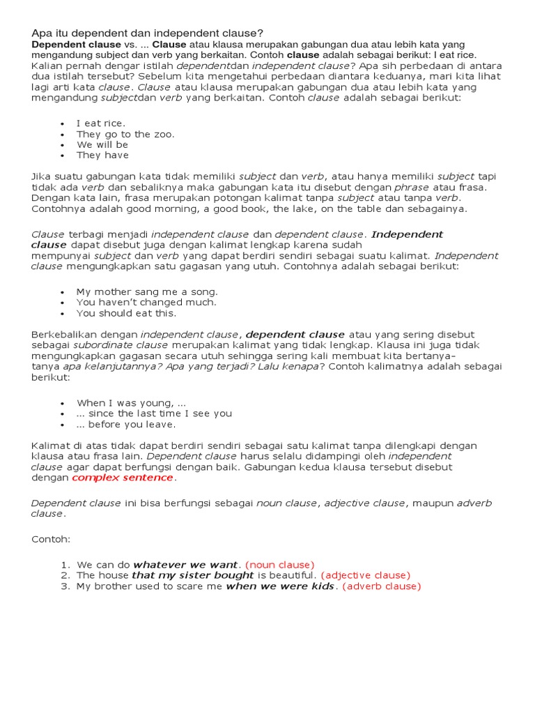 Apa Itu Dependent Dan Independent Clause PDF