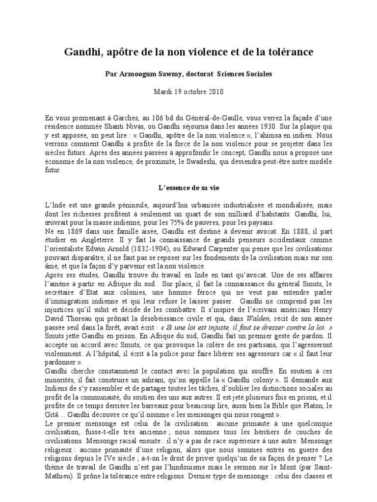 Gandhi : Non-violence et héritage durable | PDF | Mahatma Gandhi | Non ...