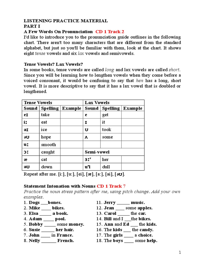 Exercises Of Listening Practice Material Doc Stress Linguistics Vowel