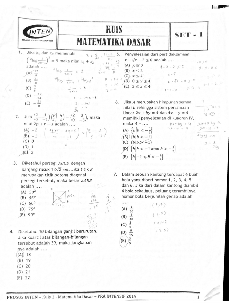Prosus Inten Try Out Matematika Dasar 1 Pdf Pdf