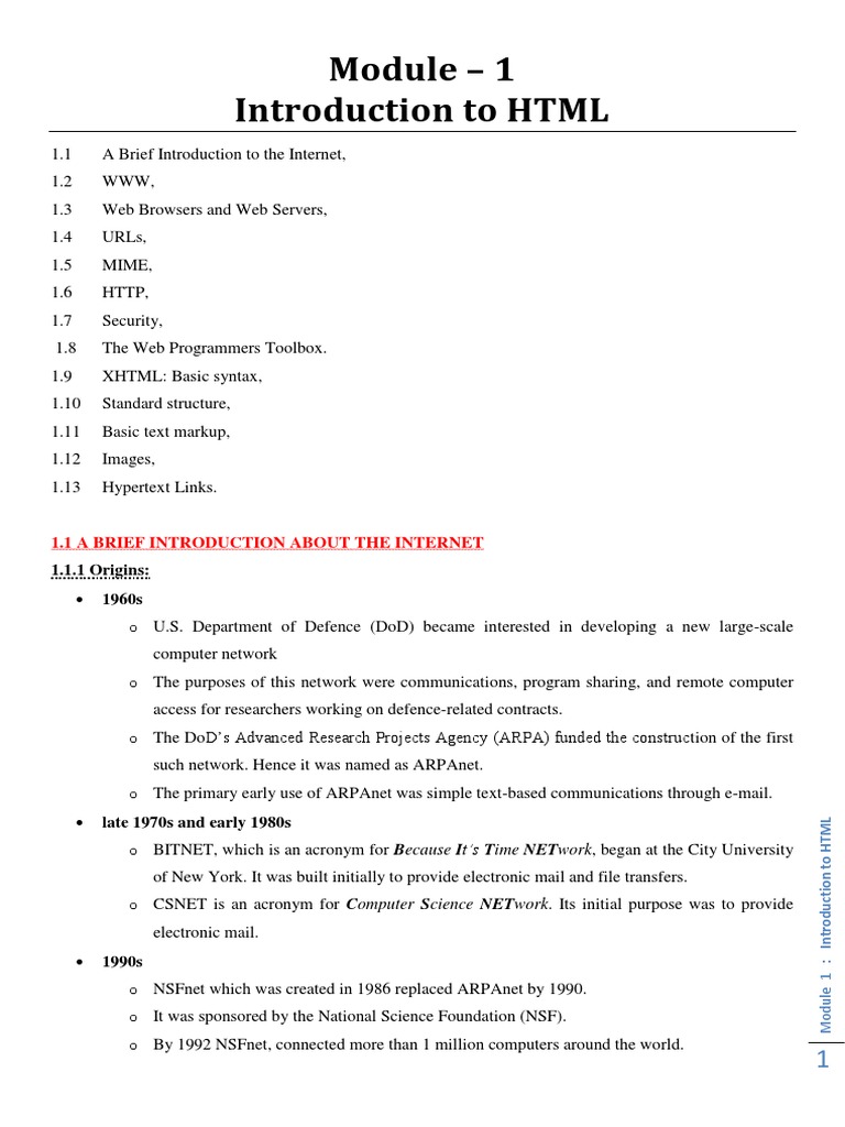 Module 1 PDF | PDF | Html Element | Xhtml
