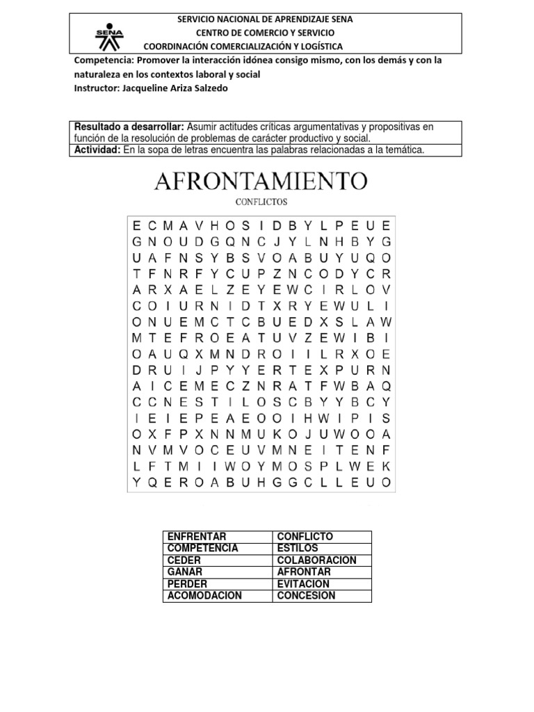 Sopa de Letras - Afrontar - Conflictos | PDF