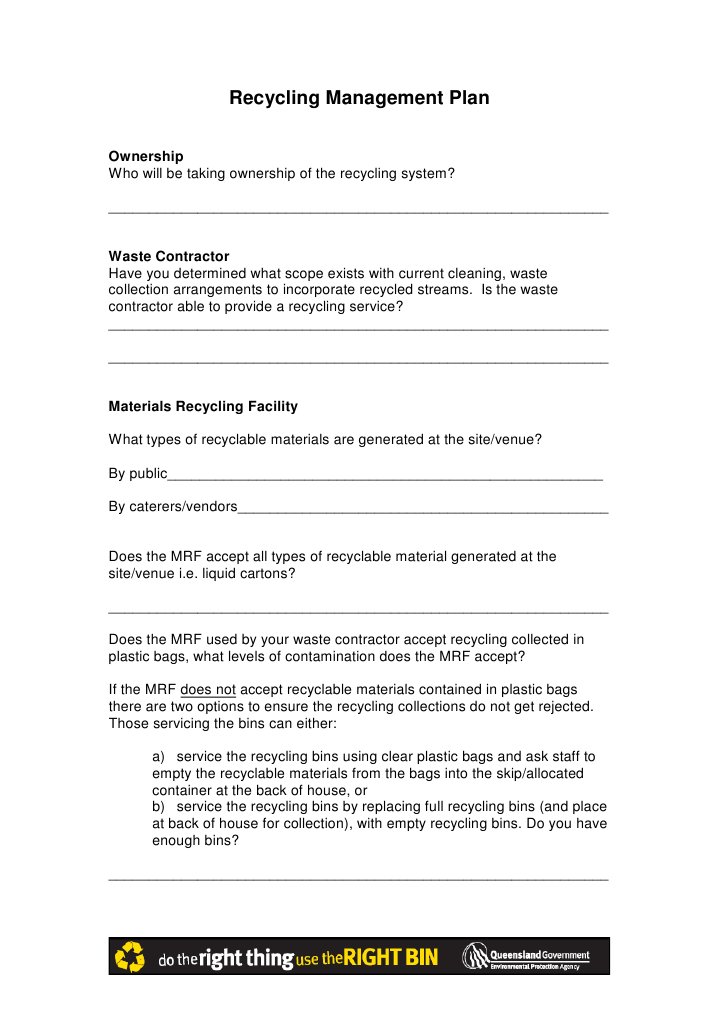 Recycling Management Plan Ownership PDF Recycling Waste