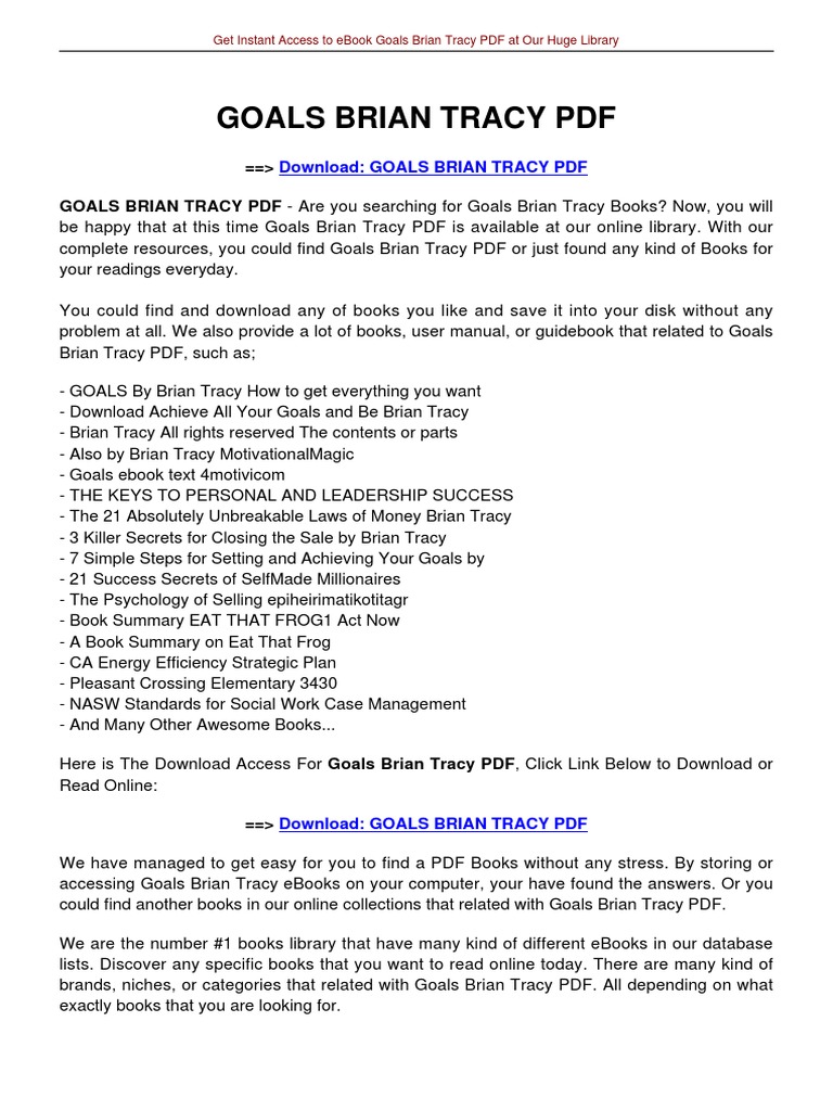 Goals Brian Tracy Download Free PDF E Books Digital Distribution