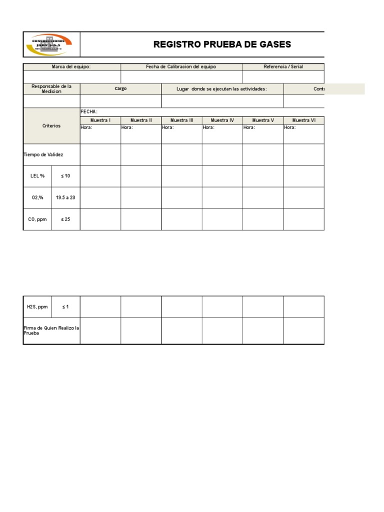 Registro Prueba de Gases | PDF