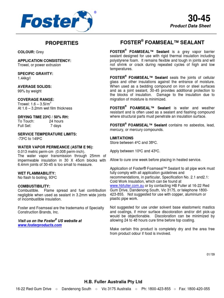PDS Foster 30 45 Foamseal Sealant | PDF | Thermal Insulation | Polystyrene