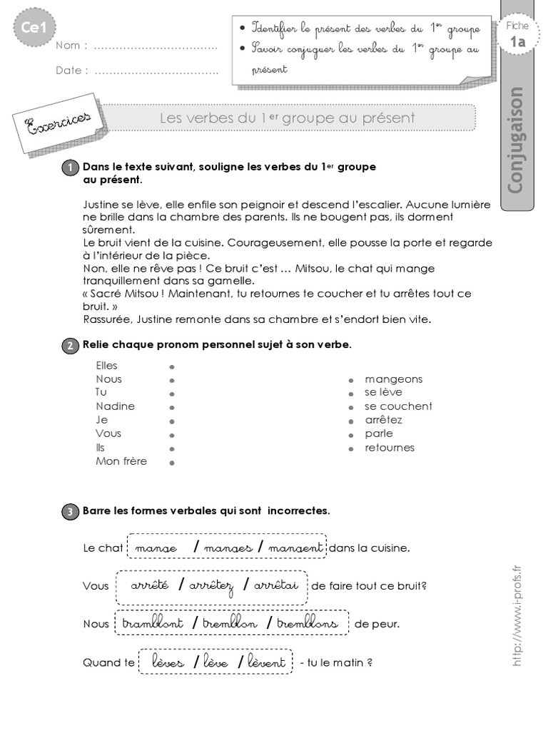 Le Sujet Du Verbe Ce1 Exercices Pdf Ce1 Exercices 1er Groupe Present | PDF | Verbe | Sujet (Grammaire)