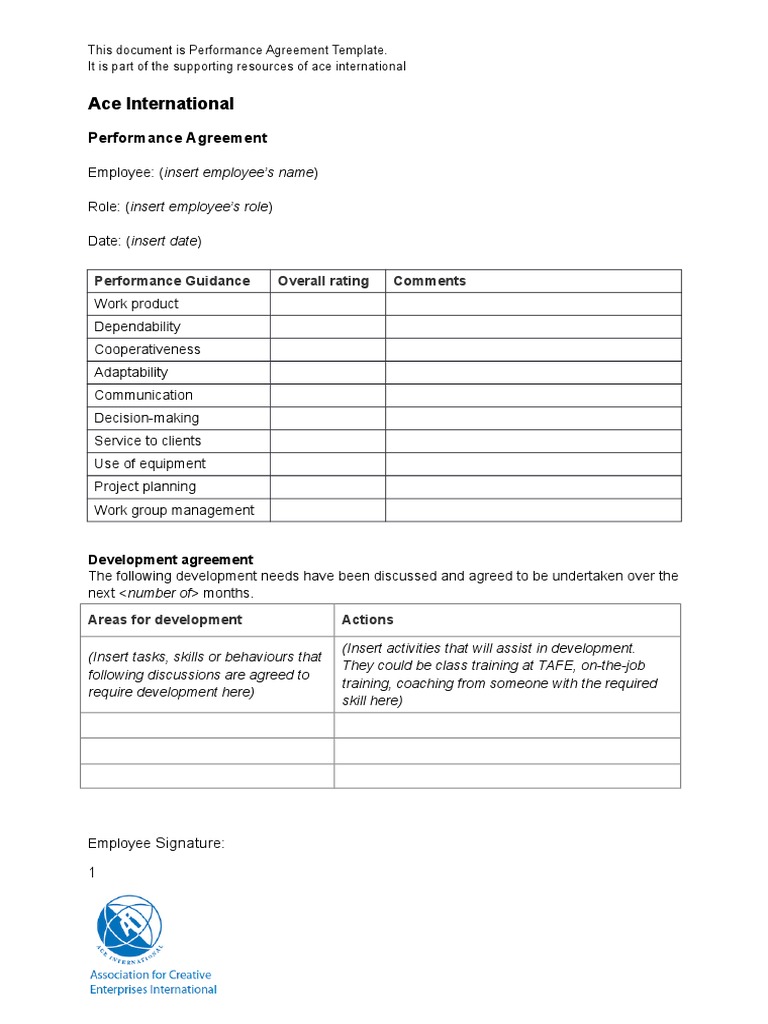 Performance Agreement Template Word
