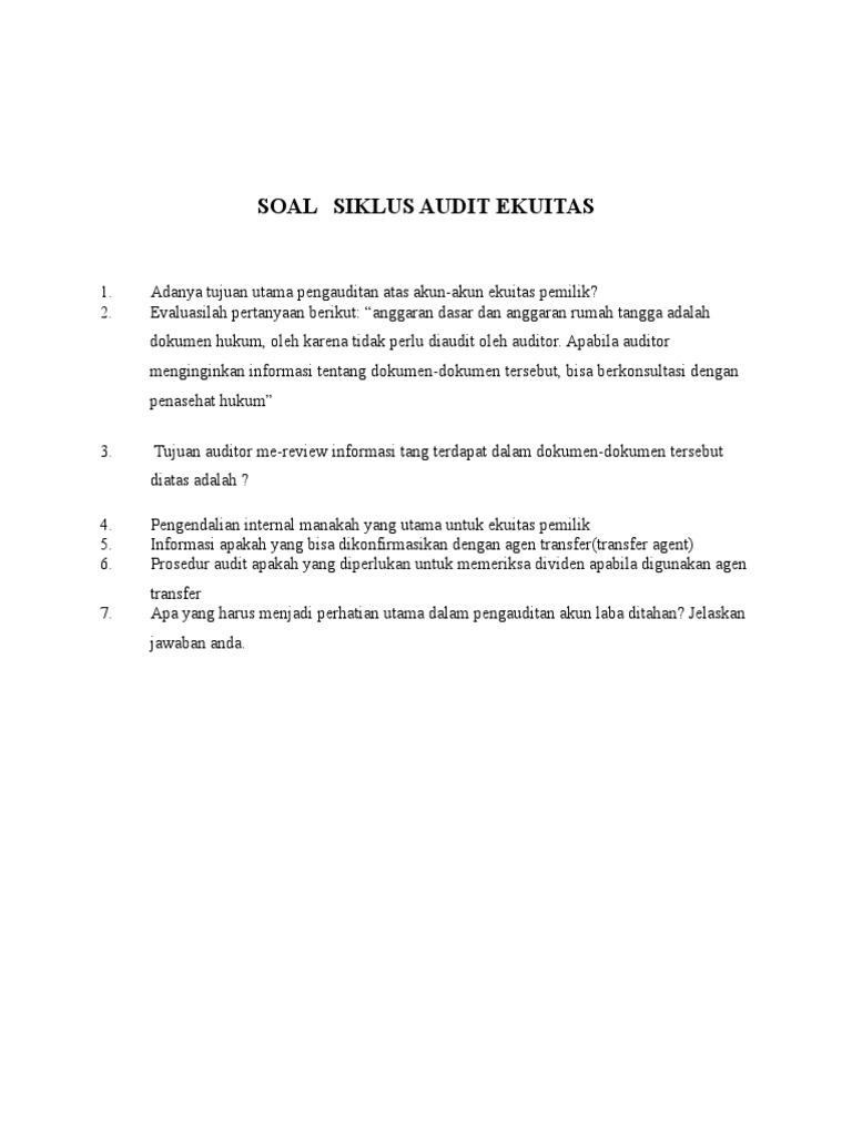 Soal Siklus Audit Ekuitas Doc