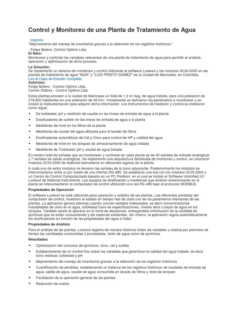 Control y Monitoreo de Una Planta de Tratamiento de Agua | PDF | Agua ...