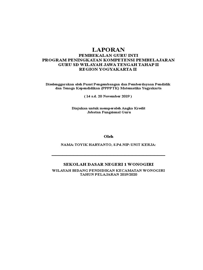Laporan Pd Pelatihan Guru Inti Pkp P4tk Mat 2019