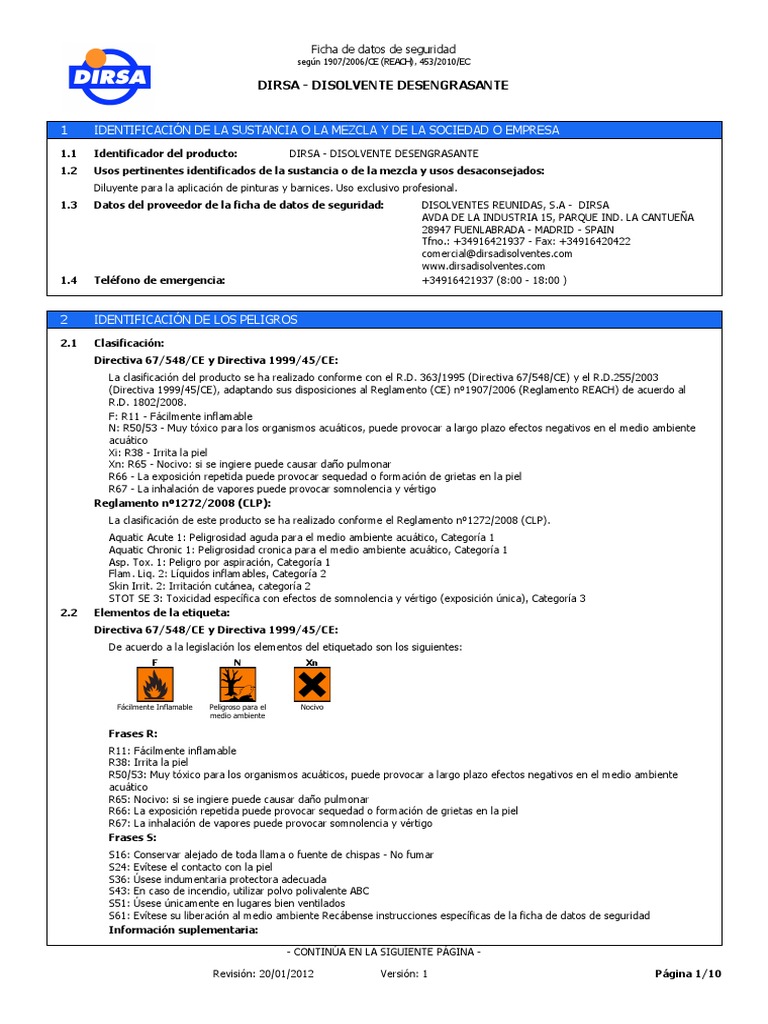 FDS Disolvente Desengrasante PDF | PDF | Dióxido de carbono | Compuesto ...