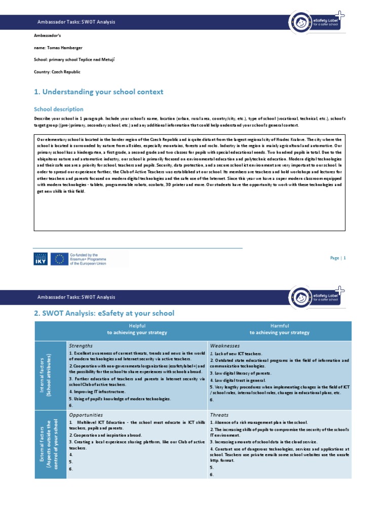 eSafety SWOT Analysis for Czech Schools | PDF | Schools | Swot Analysis
