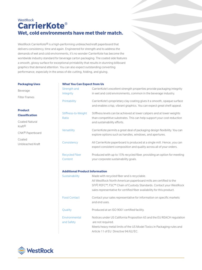CarrierKote Product Guide RevJuly2019 PDF Paperboard Materials
