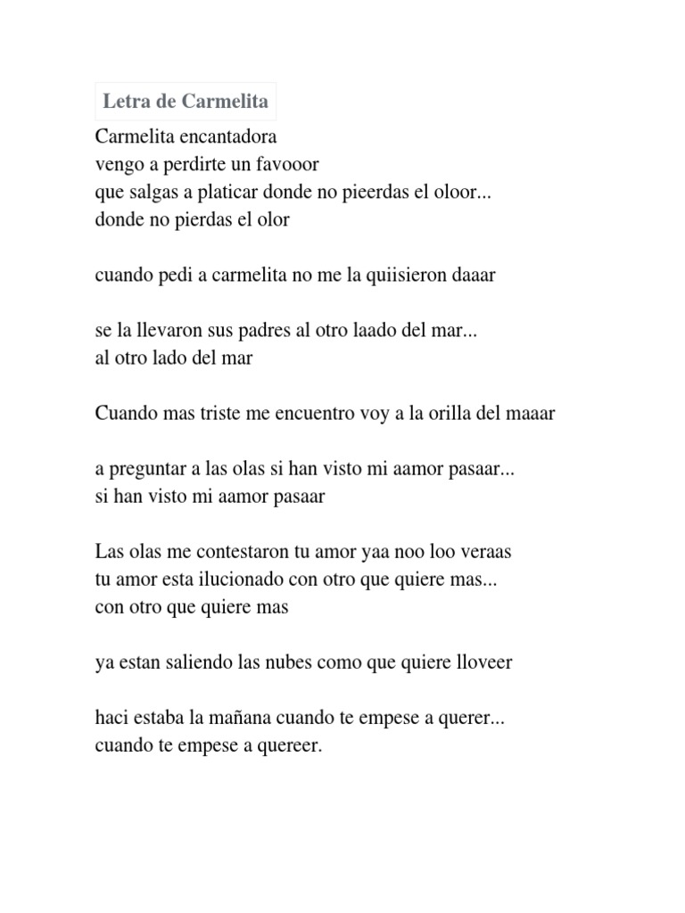 Letra de la canción Carmelita | PDF | Poesía